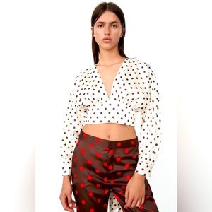ZARA SATIN POLKA DOT TOP SIZE M NEW WITH TAGS
